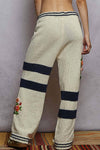 Striped pattern 3D embroidered detail chenille sweater pants