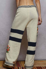 Striped pattern 3D embroidered detail chenille sweater pants