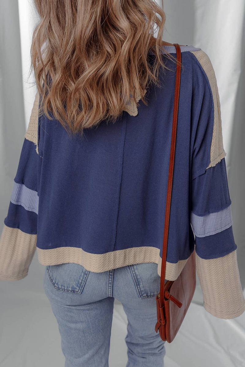 Contrast Knitted Patchwork Star Patched Top