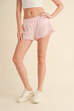 Bow Print Active Shorts with Ruffle Trim