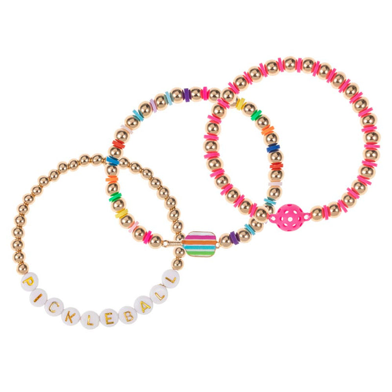 3PCS - Pickle Ball Message Enamel Pickleball Paddle Bracelet: Multi-Colored