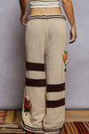 Striped pattern 3D embroidered detail chenille sweater pants