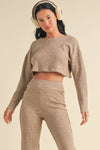 Waffle Knit Long Sleeve Crop Top and High Waist Flare Pants