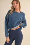 Denim Wash Cutout Back Layering Fleece-Lined Sweatshirt