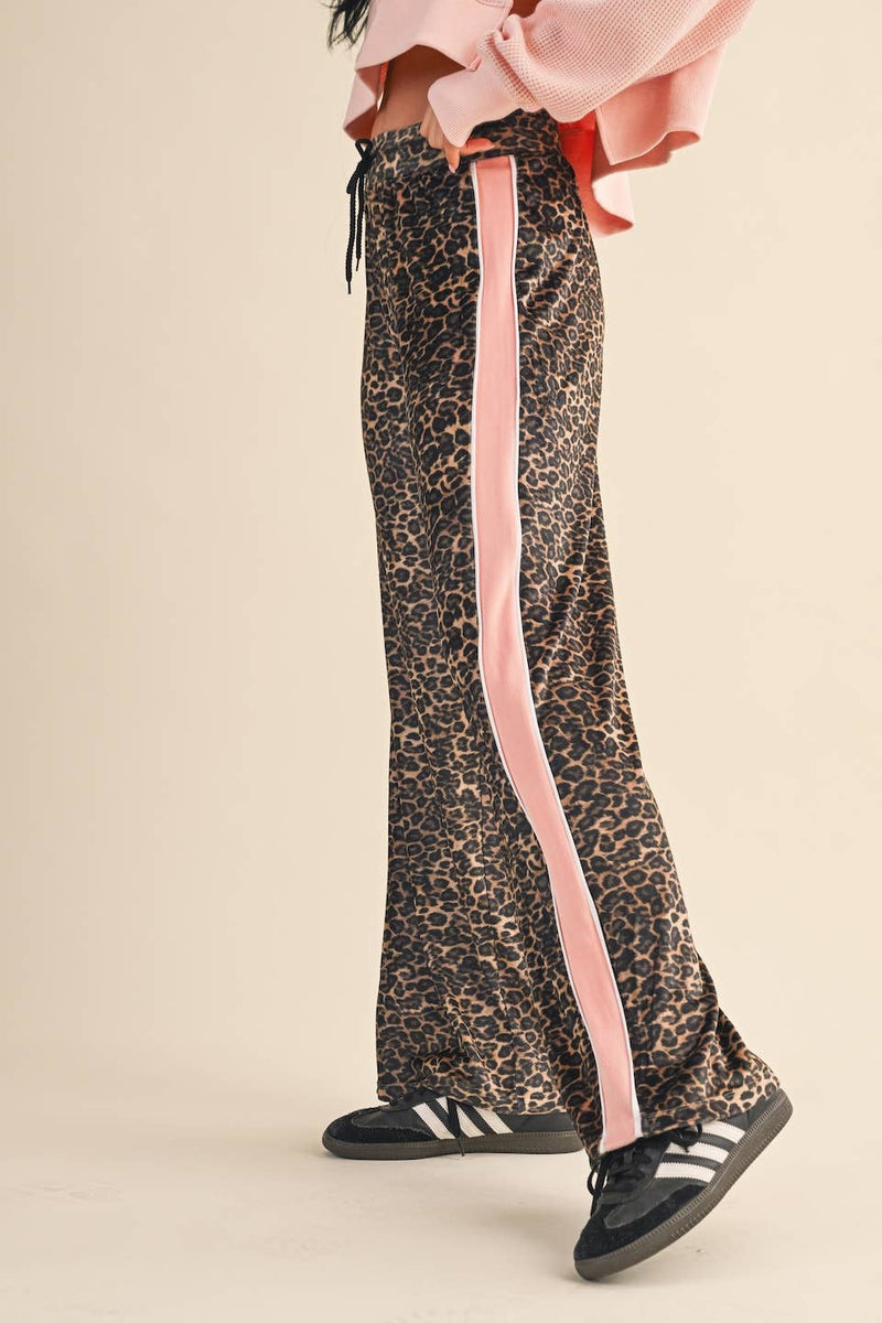 Leopard Print Velour Track Pants
