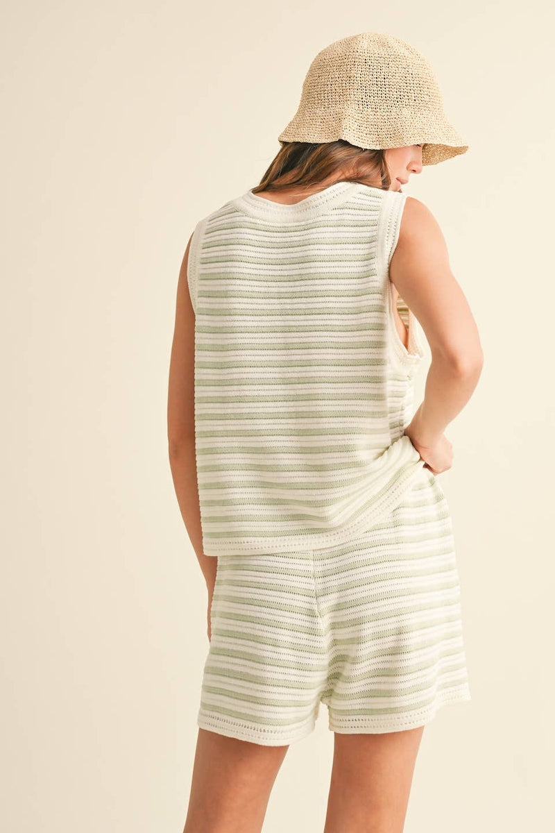 Striped Crochet Tank and Shorts Set