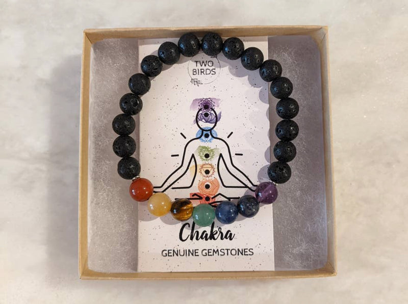 Chakra Gemstone Bracelet with Lava Rock Diffuser Beads