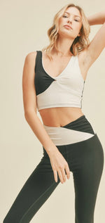 Color Block Front-Twist Top Leggings Set