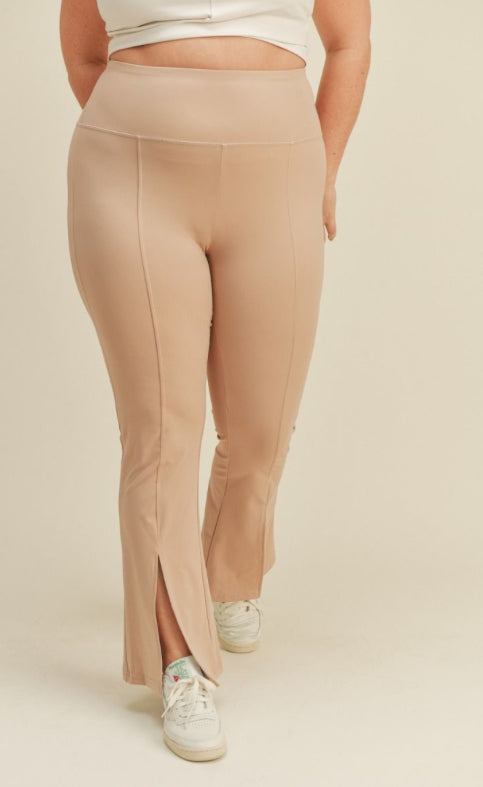 High Waisted Flare Front Slit Leggings