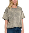 French Terry Acid Wash Raw Edge Crop Top