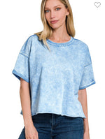 French Terry Acid Wash Raw Edge Crop Top