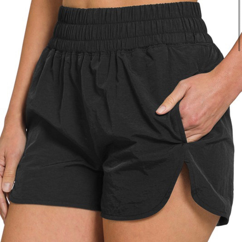 Windbreaker smocked waistband running shorts