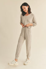 Soft Brushed V-neck Long Sleeve Top and Jogger Set