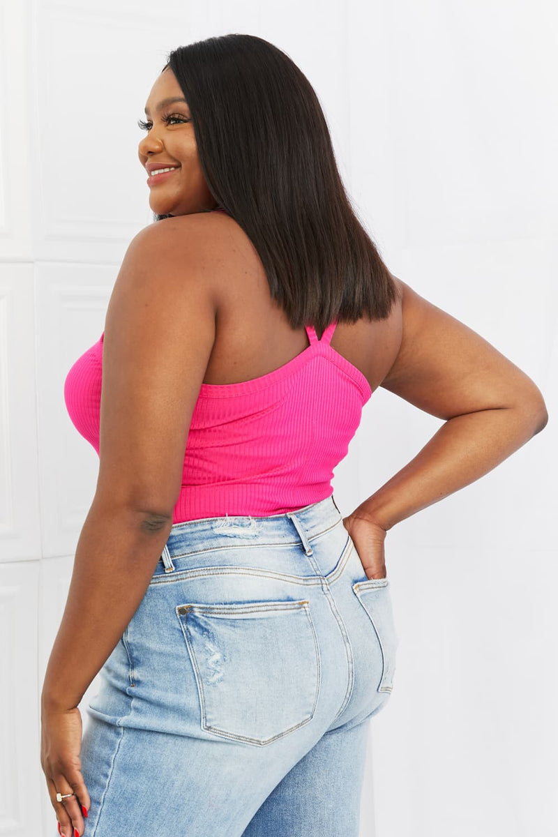 V-Neck Ribbed Cami in Hot Pink
