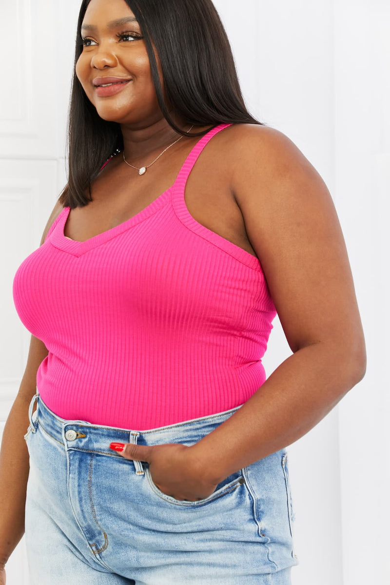 V-Neck Ribbed Cami in Hot Pink